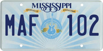 MS license plate MAF102