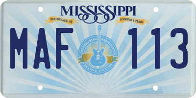 MS license plate MAF113