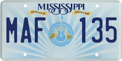 MS license plate MAF135