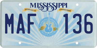 MS license plate MAF136