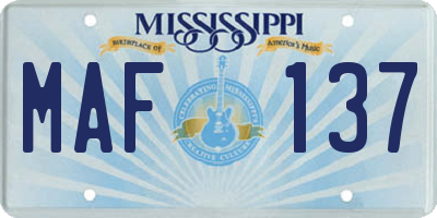 MS license plate MAF137