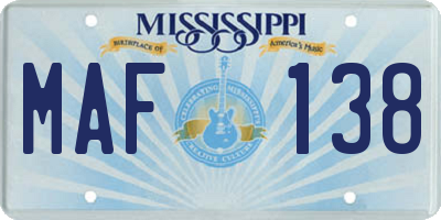 MS license plate MAF138