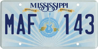 MS license plate MAF143