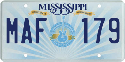 MS license plate MAF179