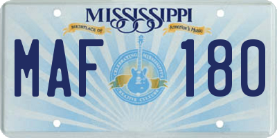 MS license plate MAF180