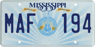 MS license plate MAF194
