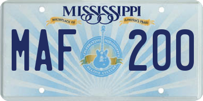 MS license plate MAF200