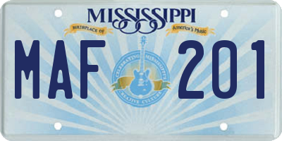 MS license plate MAF201