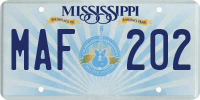MS license plate MAF202
