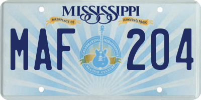MS license plate MAF204