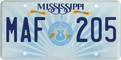 MS license plate MAF205