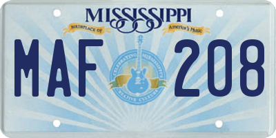 MS license plate MAF208