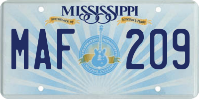MS license plate MAF209