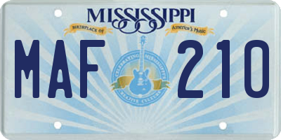 MS license plate MAF210