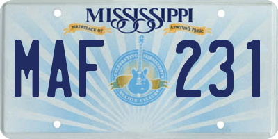 MS license plate MAF231