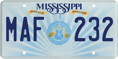 MS license plate MAF232