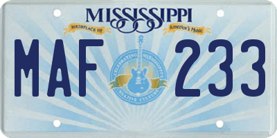 MS license plate MAF233