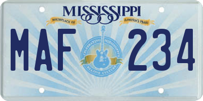 MS license plate MAF234