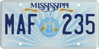 MS license plate MAF235