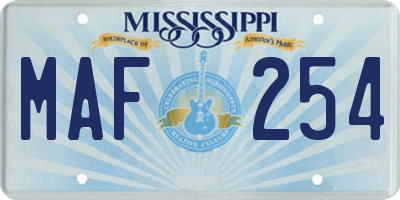 MS license plate MAF254