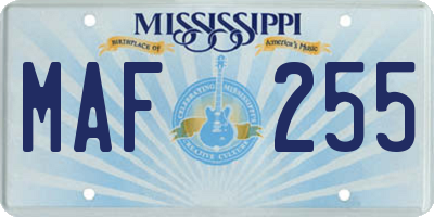 MS license plate MAF255