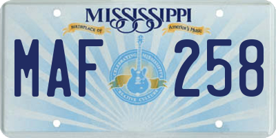 MS license plate MAF258
