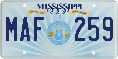 MS license plate MAF259