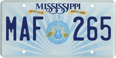 MS license plate MAF265