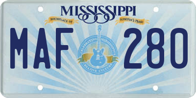 MS license plate MAF280
