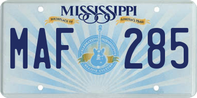 MS license plate MAF285