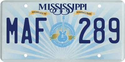 MS license plate MAF289