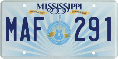 MS license plate MAF291