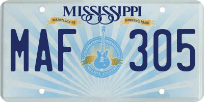 MS license plate MAF305
