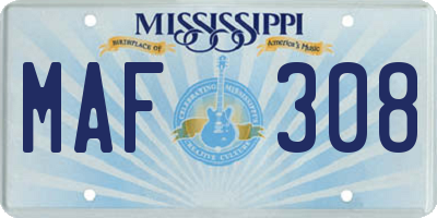 MS license plate MAF308