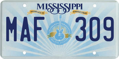 MS license plate MAF309