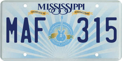 MS license plate MAF315