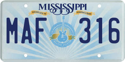 MS license plate MAF316