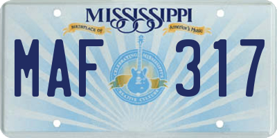 MS license plate MAF317