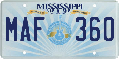MS license plate MAF360