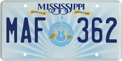 MS license plate MAF362