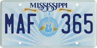 MS license plate MAF365