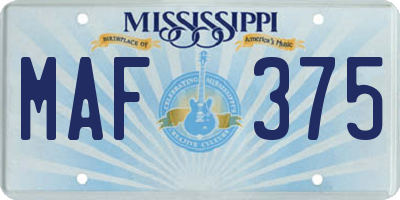 MS license plate MAF375