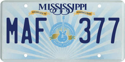MS license plate MAF377