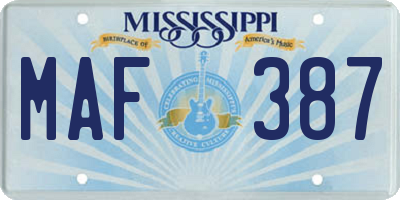 MS license plate MAF387