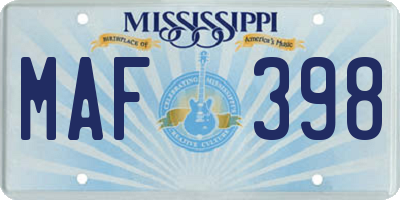 MS license plate MAF398