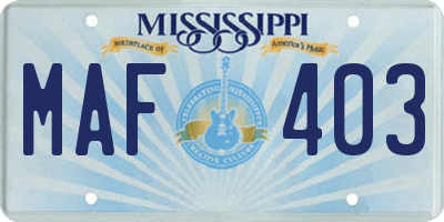 MS license plate MAF403
