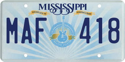 MS license plate MAF418