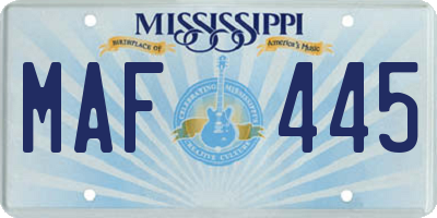 MS license plate MAF445