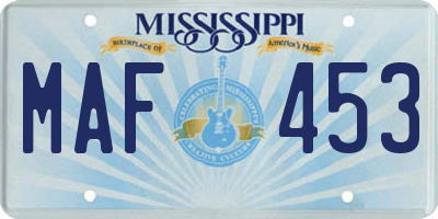 MS license plate MAF453