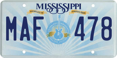 MS license plate MAF478